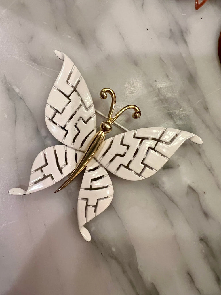 White enamel butterfly pin