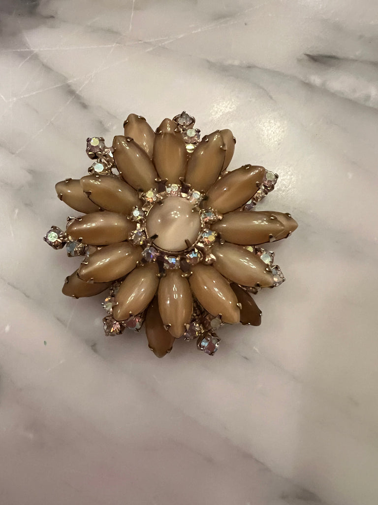 Vtg. Amber and Rhinestone brooch